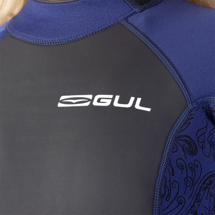 2024 Gul Dames Response 3/2mm Rug Ritssluiting Shorty Wetsuit RE3318-C1 - Navy / Paisley